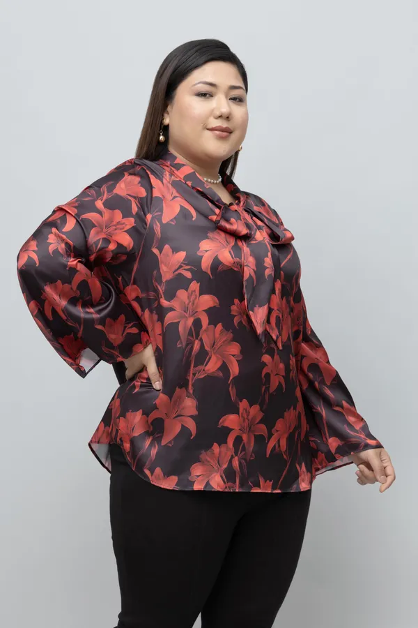 Women's_Plus_Size_Red_Lilly_Print_Tie_Top