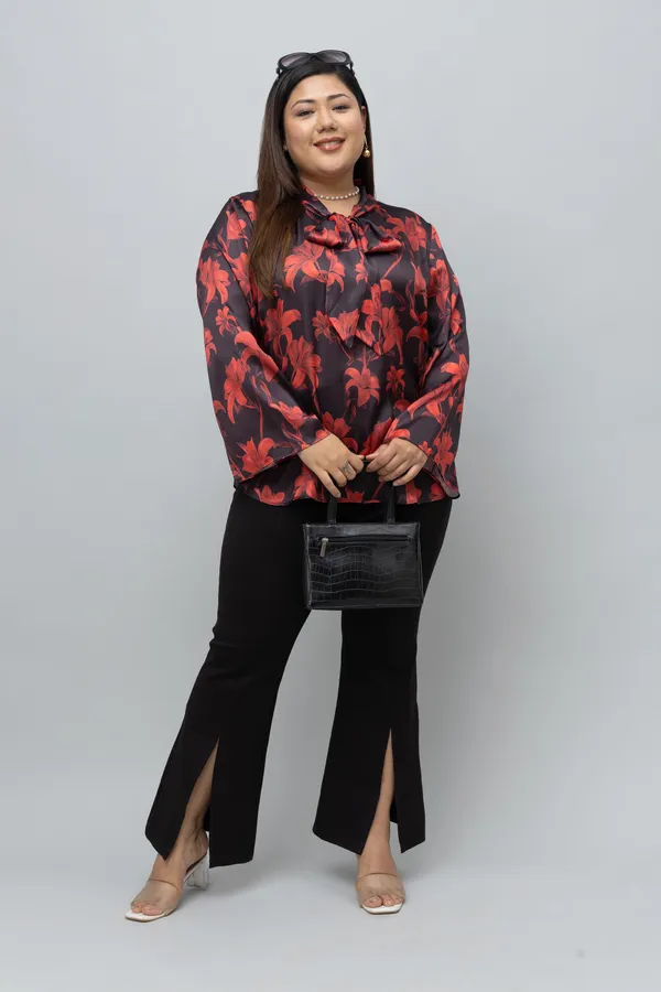 Women's_Plus_Size_Red_Lilly_Print_Tie_Top