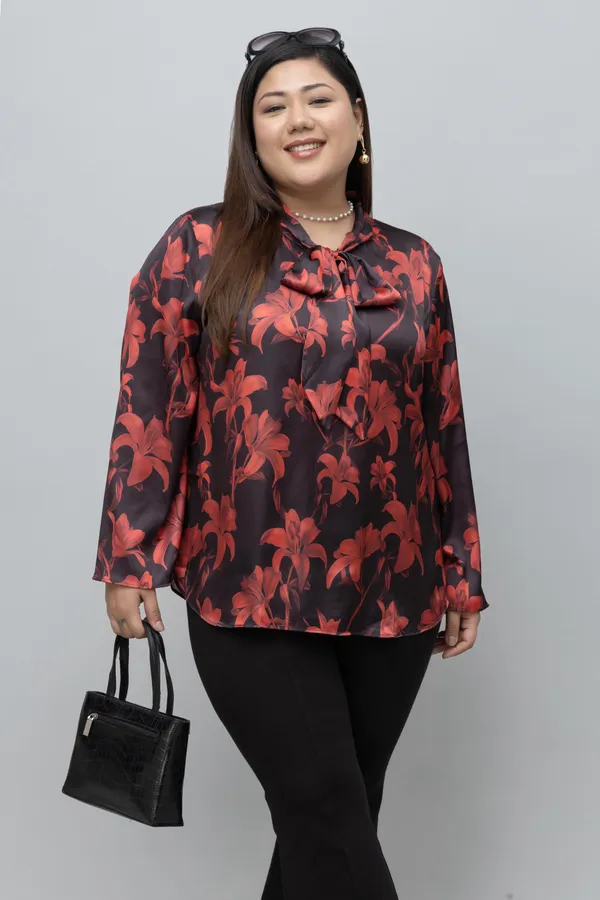 Women's_Plus_Size_Red_Lilly_Print_Tie_Top