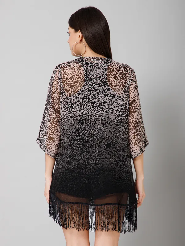Black_Polyester_Abstract_3/4Th_Sleeve_Shrug_For_Women