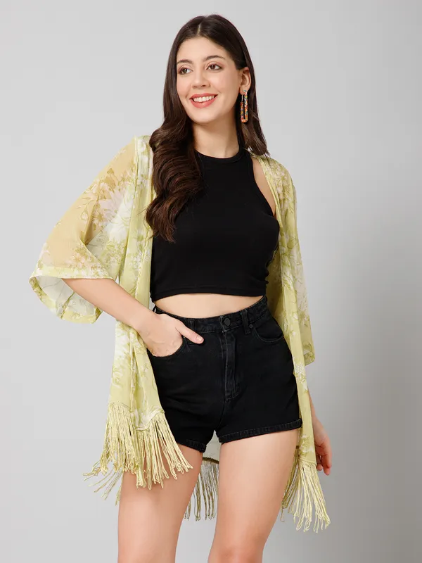 Green_Polyester_Abstract_3/4Th_Sleeve_Shrug_For_Women