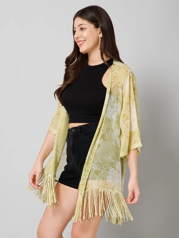 Green_Polyester_Abstract_3/4Th_Sleeve_Shrug_For_Women
