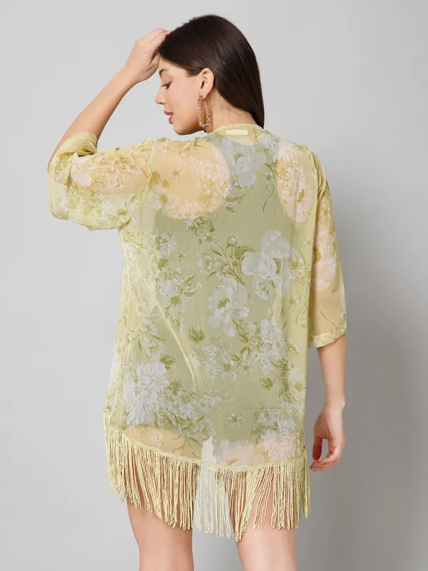 Green_Polyester_Abstract_3/4Th_Sleeve_Shrug_For_Women