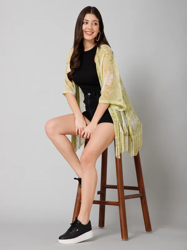 Green_Polyester_Abstract_3/4Th_Sleeve_Shrug_For_Women