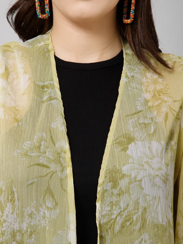 Green_Polyester_Abstract_3/4Th_Sleeve_Shrug_For_Women