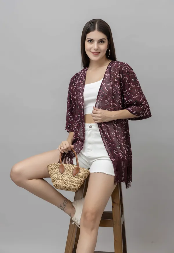 Maroon_&_White_Polyester_Floral_Print_3/4Th_Sleeve_Shrug_For_Women