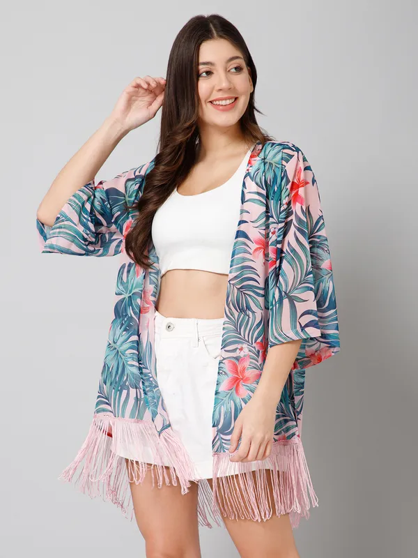 Multicolor_Polyester_Abstract_3/4Th_Sleeve_Shrug_For_Women