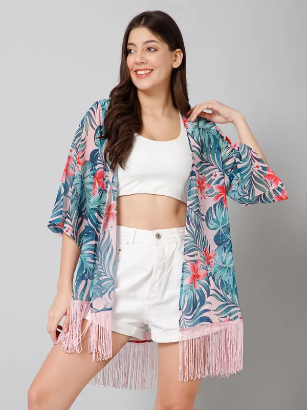 Multicolor_Polyester_Abstract_3/4Th_Sleeve_Shrug_For_Women