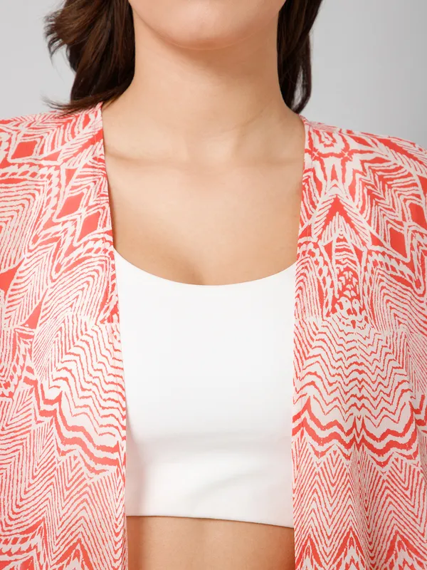Pink_Polyester_Abstract_3/4Th_Sleeve_Shrug_For_Women