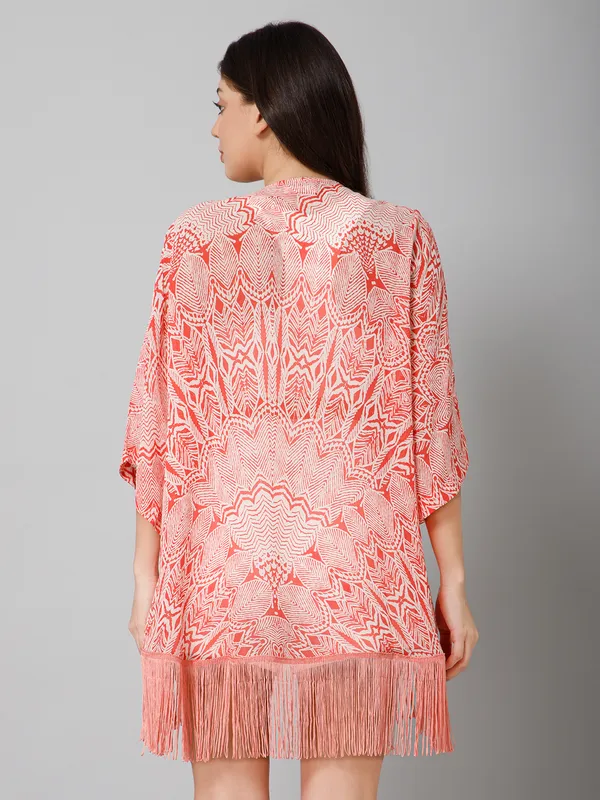 Pink_Polyester_Abstract_3/4Th_Sleeve_Shrug_For_Women