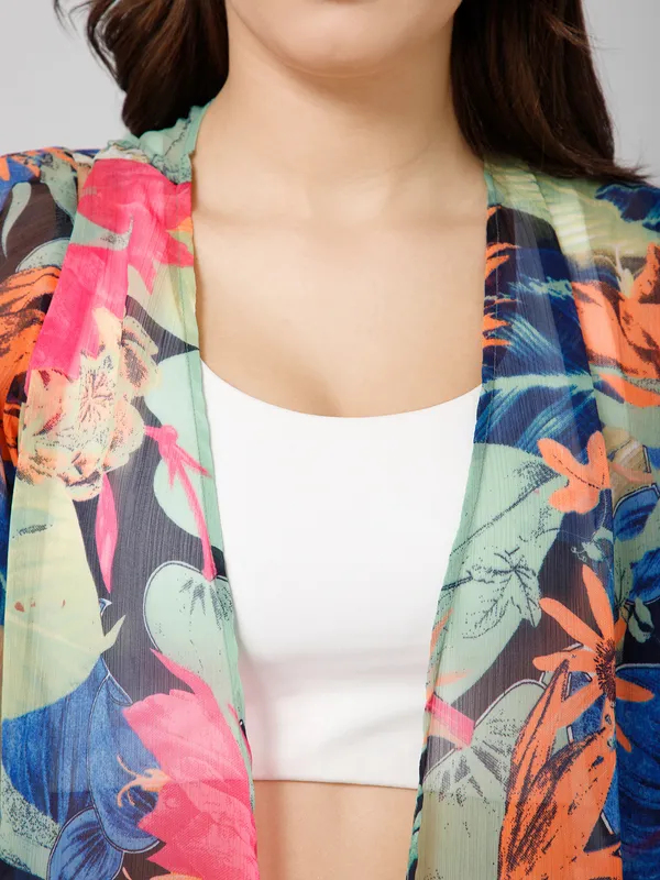 Multicolor_Polyester_Abstract_3/4Th_Sleeve_Shrug_For_Women
