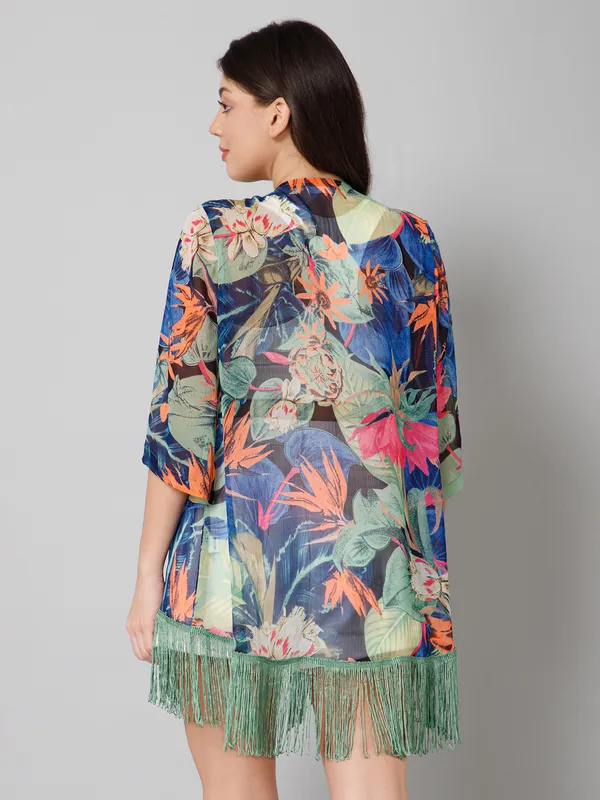Multicolor_Polyester_Abstract_3/4Th_Sleeve_Shrug_For_Women