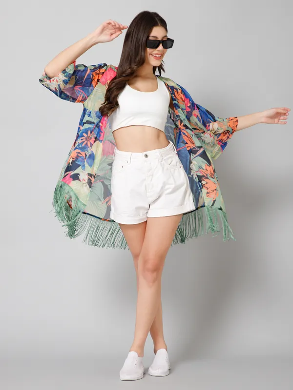 Multicolor_Polyester_Abstract_3/4Th_Sleeve_Shrug_For_Women