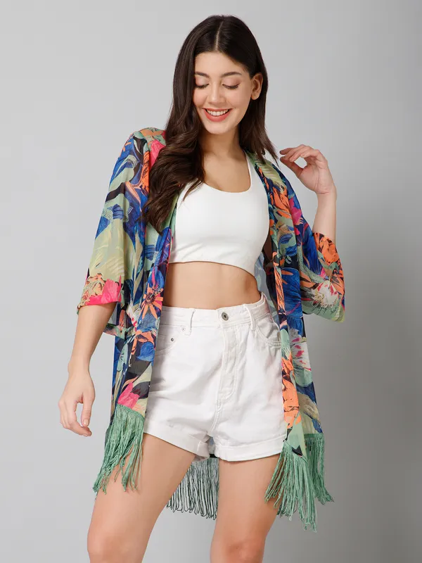 Multicolor_Polyester_Abstract_3/4Th_Sleeve_Shrug_For_Women