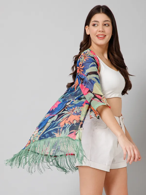 Multicolor_Polyester_Abstract_3/4Th_Sleeve_Shrug_For_Women