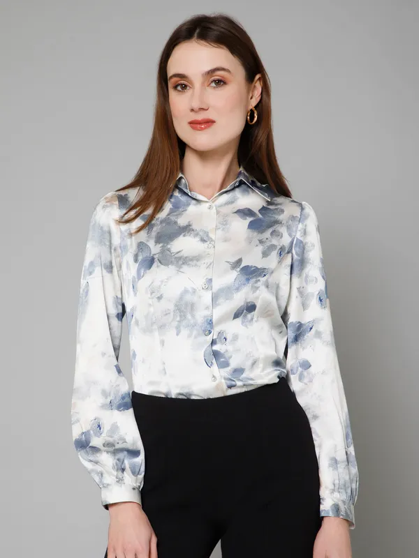Blue_&_White_Satin_Abstract_Full_Sleeve_Spread_Collar_Hip_Length_Shirt_For_Women_&_Girls