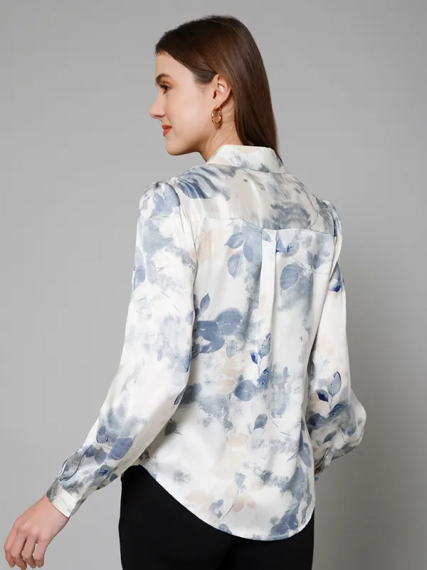 Blue_&_White_Satin_Abstract_Full_Sleeve_Spread_Collar_Hip_Length_Shirt_For_Women_&_Girls