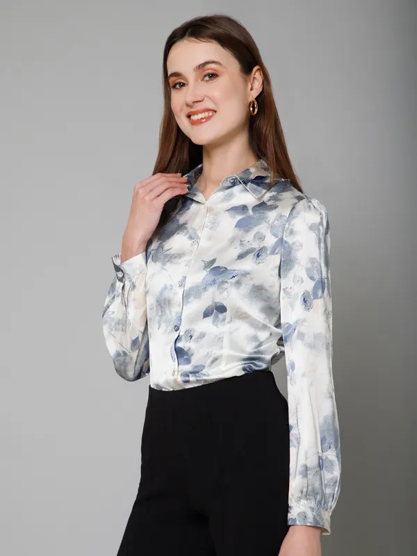 Blue_&_White_Satin_Abstract_Full_Sleeve_Spread_Collar_Hip_Length_Shirt_For_Women_&_Girls