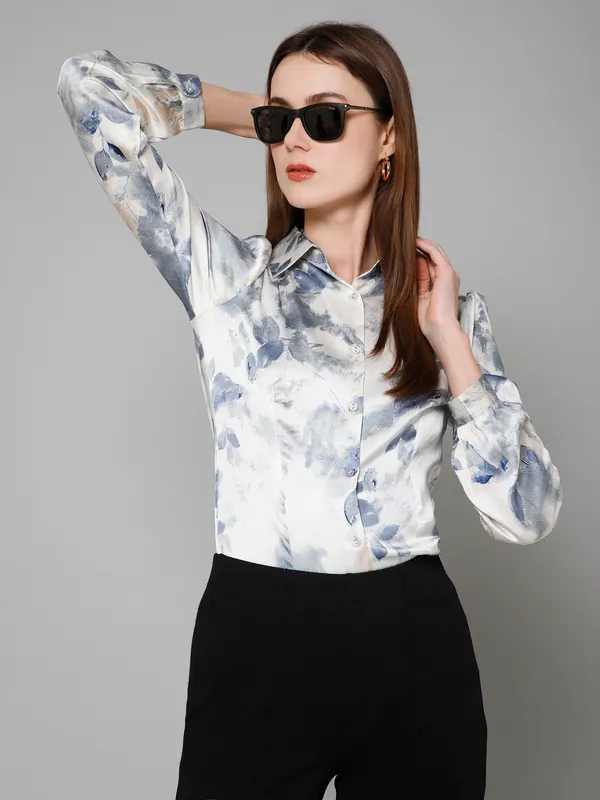 Blue_&_White_Satin_Abstract_Full_Sleeve_Spread_Collar_Hip_Length_Shirt_For_Women_&_Girls