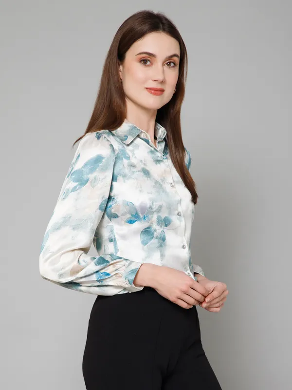 Green_&_White_Satin_Abstract_Full_Sleeve_Spread_Collar_Hip_Length_Shirt_For_Women_&_Girls