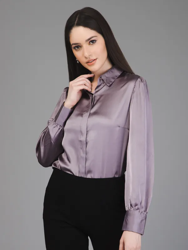 Purple_Satin_Solid_Full_Sleeve_Hip_Length_Shirt_For_Women