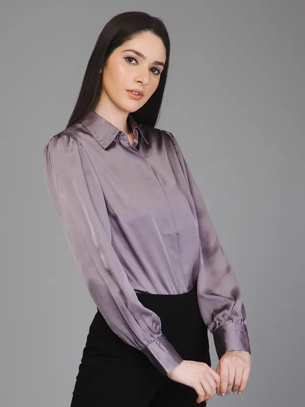 Purple_Satin_Solid_Full_Sleeve_Hip_Length_Shirt_For_Women