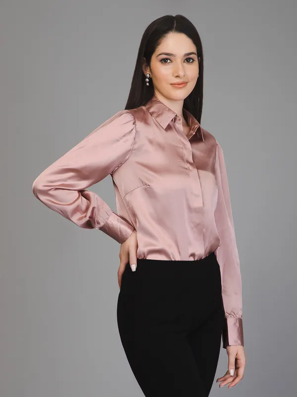 Pink_Satin_Solid_Full_Sleeve_Hip_Length_Shirt_For_Women