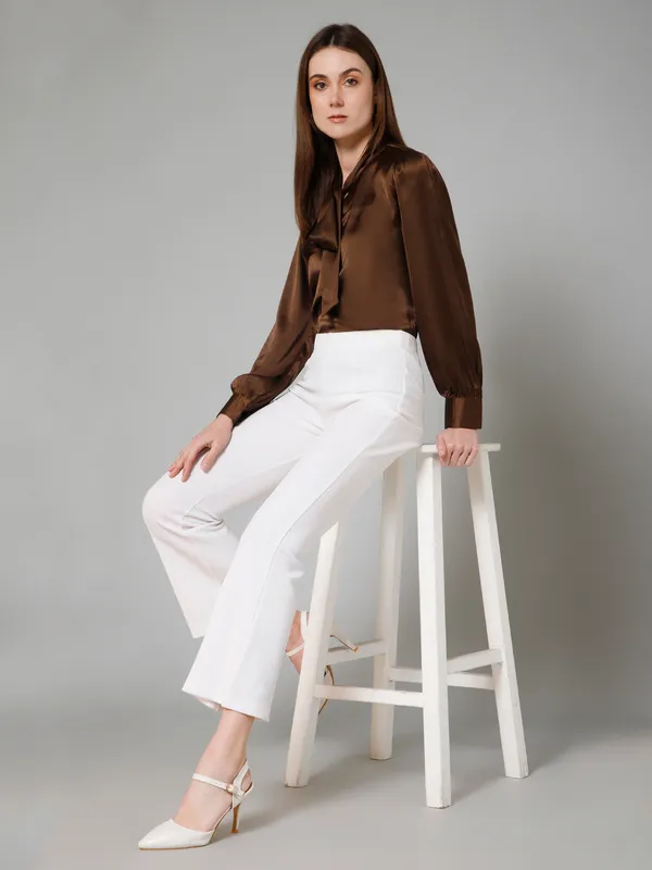 Brown_Satin_Solid_Full_Sleeve_Tie-Up_Hip_Length_Top_For_Women_&_Girls