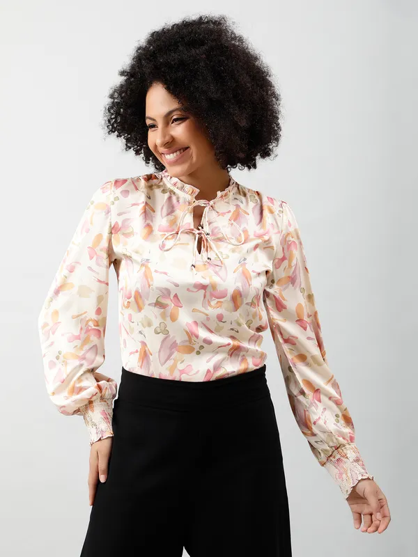 Tie-Up_Neck_Smocked_Satin_Top