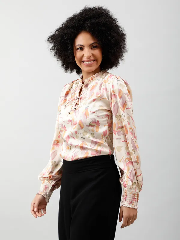 Tie-Up_Neck_Smocked_Satin_Top