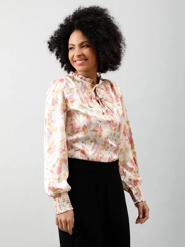 Tie-Up_Neck_Smocked_Satin_Top