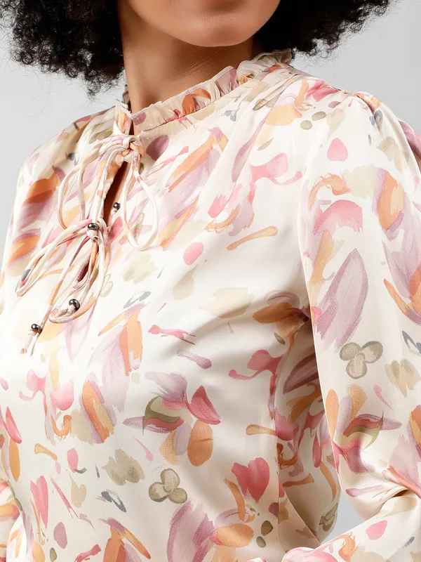 Tie-Up_Neck_Smocked_Satin_Top