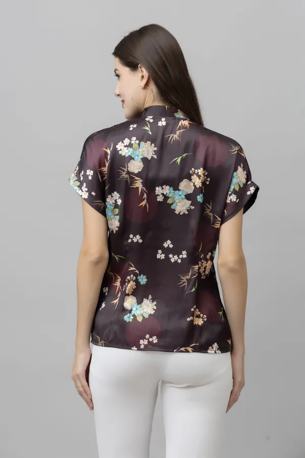 Black,_White_&_Green_Satin_Floral_Print_Full_Sleeve_Mandarin_Collar_Hip_Length_Shirt_For_Women_&_Girls