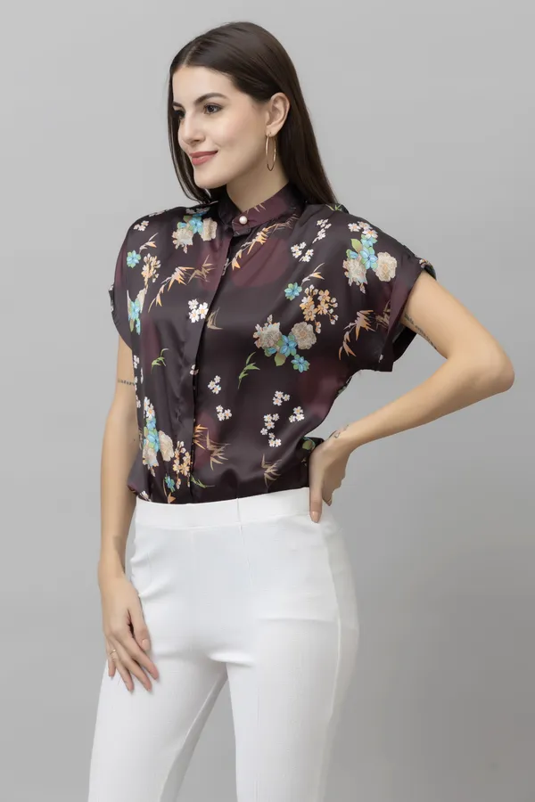 Black,_White_&_Green_Satin_Floral_Print_Full_Sleeve_Mandarin_Collar_Hip_Length_Shirt_For_Women_&_Girls