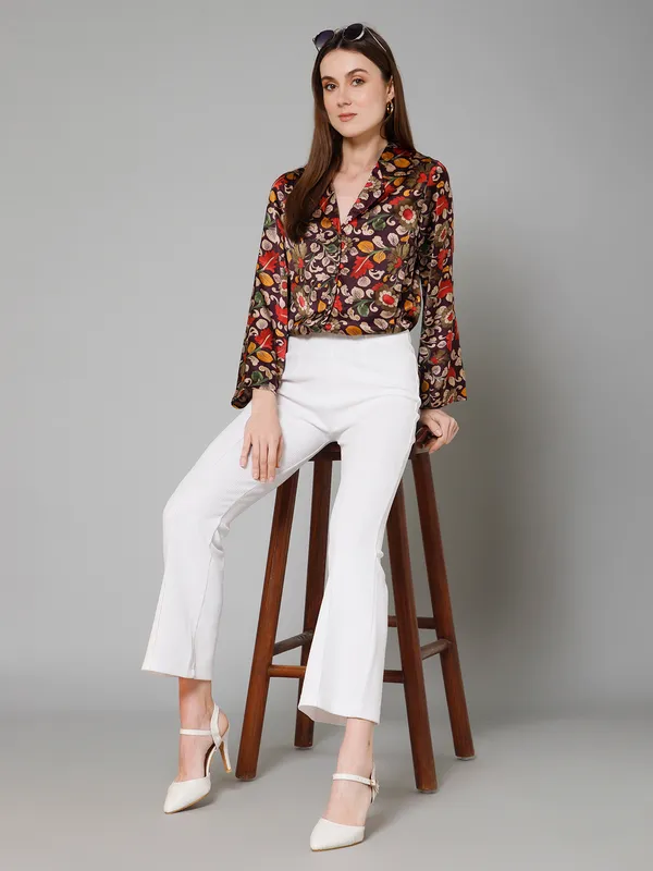 Maroon,_Beige_&_Yellow_Satin_Floral_Print_Full_Sleeve_Spread_Collar_Hip_Length_Shirt_For_Women_&_Girls