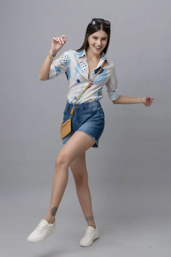 White_&_Blue_Linen_Blend_Abstract_Full_Sleeve_Spread_Collar_Hip_Length_Shirt_For_Women_&_Girls