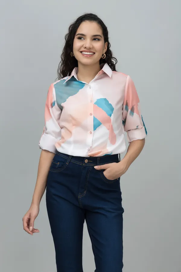 Orange,_White_&_Blue_Linen_Blend_Abstract_Full_Sleeve_Spread_Collar_Hip_Length_Shirt_For_Women_&_Girls