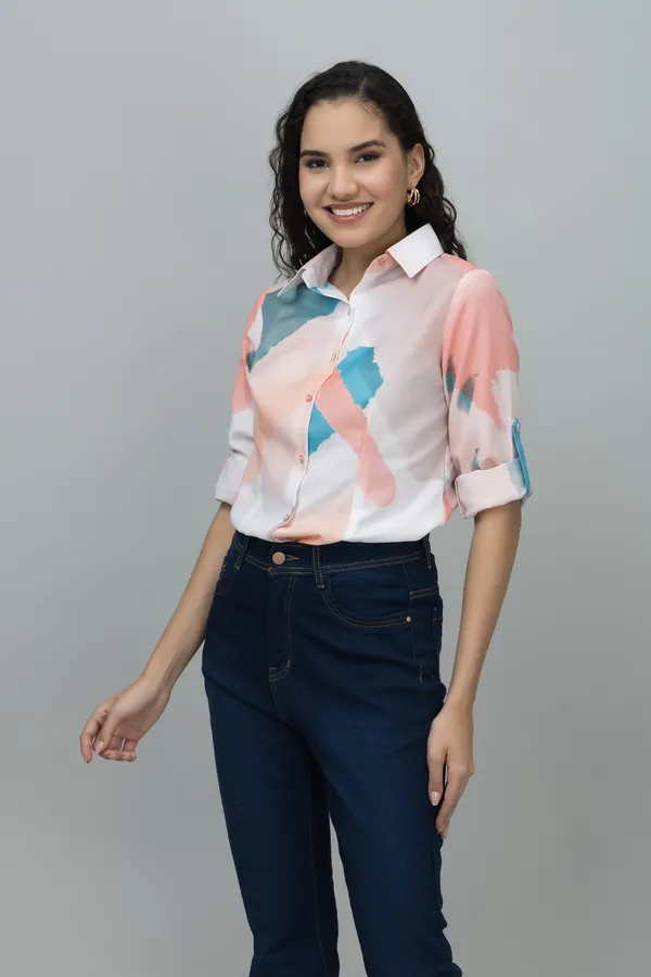 Orange,_White_&_Blue_Linen_Blend_Abstract_Full_Sleeve_Spread_Collar_Hip_Length_Shirt_For_Women_&_Girls