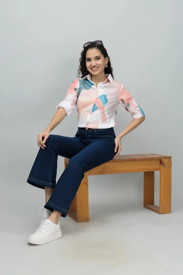 Orange,_White_&_Blue_Linen_Blend_Abstract_Full_Sleeve_Spread_Collar_Hip_Length_Shirt_For_Women_&_Girls
