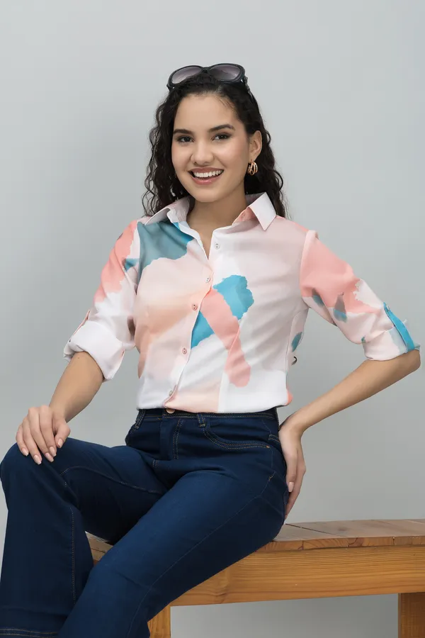 Orange,_White_&_Blue_Linen_Blend_Abstract_Full_Sleeve_Spread_Collar_Hip_Length_Shirt_For_Women_&_Girls