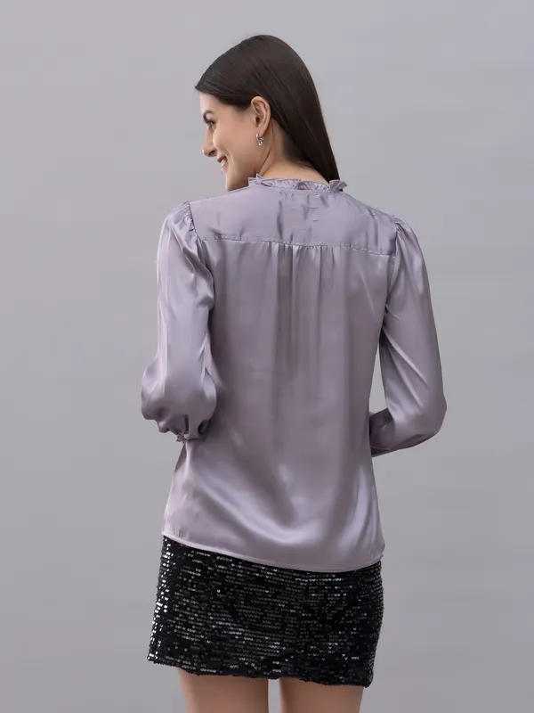 Purple_Satin_Tie-Up_Solid_Bishop_Sleeve_Hip_Length_Blouson_Top_For_Women