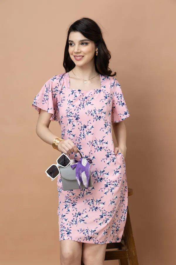 Floral_Square_Neck_Knee_Length_Dress