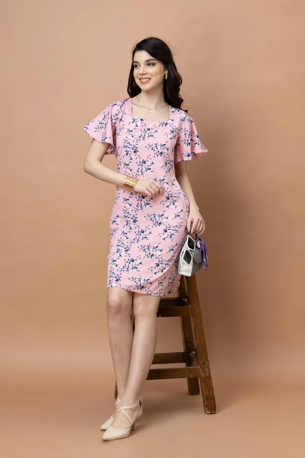 Floral_Square_Neck_Knee_Length_Dress