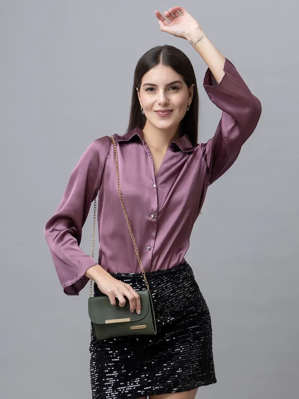 Purple_Satin_Solid_Full_Sleeve_Hip_Length_Shirt_For_Women