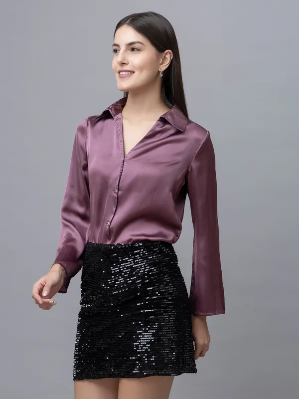 Purple_Satin_Solid_Full_Sleeve_Hip_Length_Shirt_For_Women