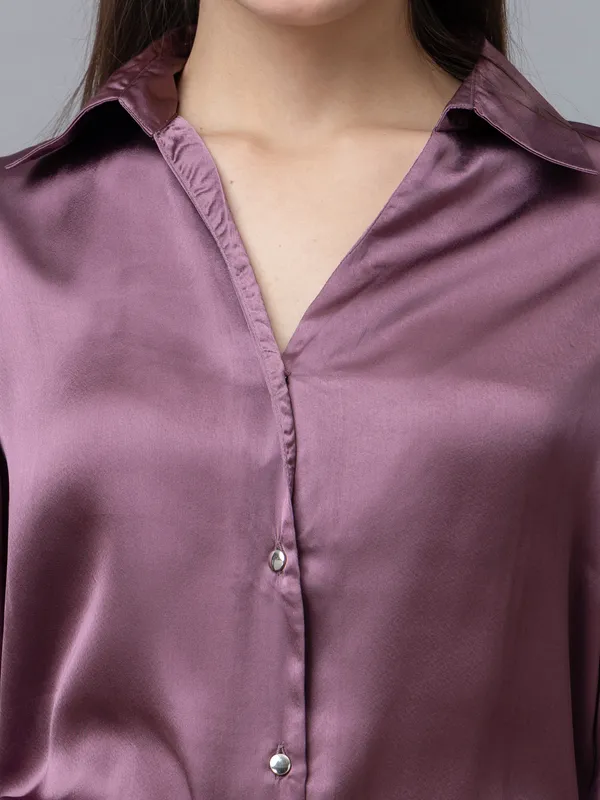 Purple_Satin_Solid_Full_Sleeve_Hip_Length_Shirt_For_Women