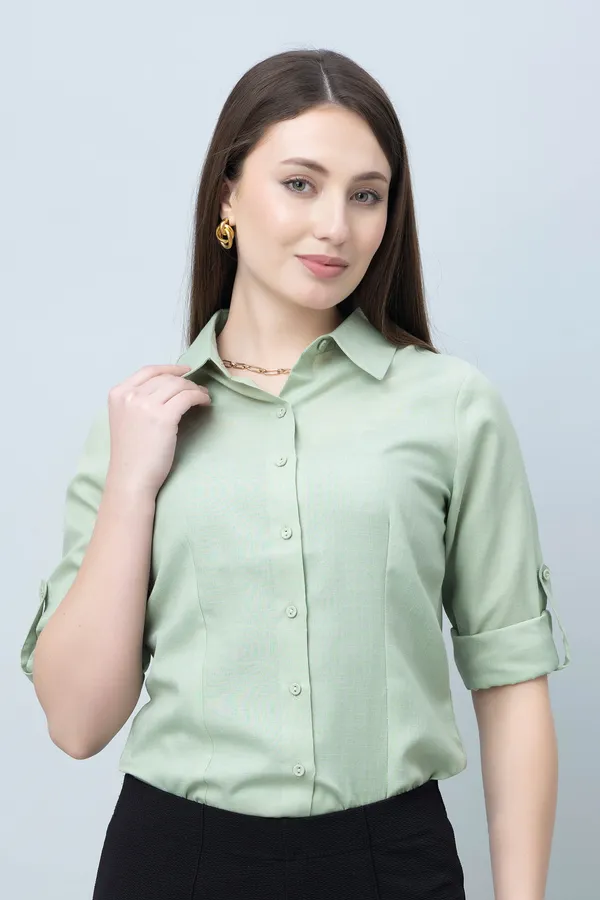 Green_Linen_Blend_Printed_Full_Sleeve_Hip_Length_Shirt_For_Women