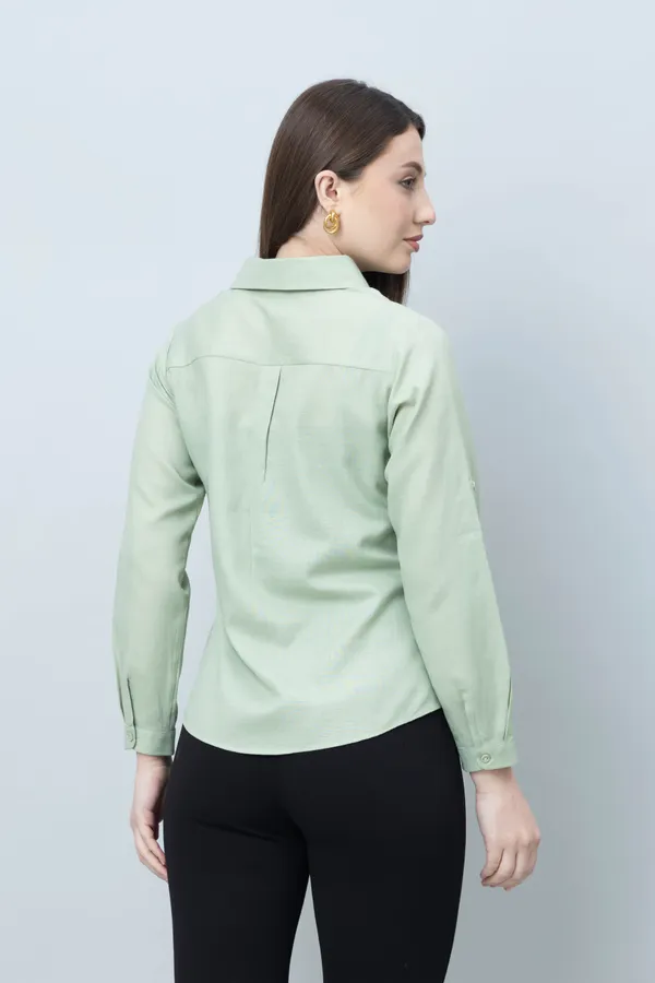 Green_Linen_Blend_Printed_Full_Sleeve_Hip_Length_Shirt_For_Women