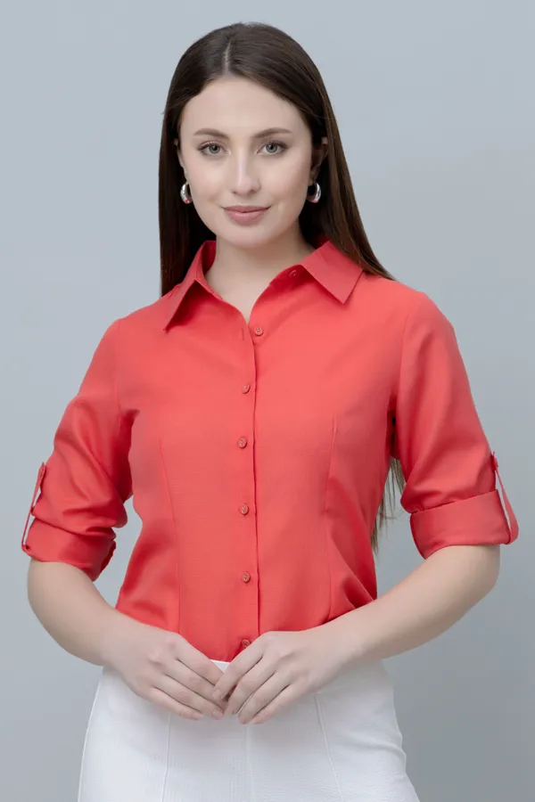 Red_Linen_Blend_Printed_Full_Sleeve_Hip_Length_Shirt_For_Women