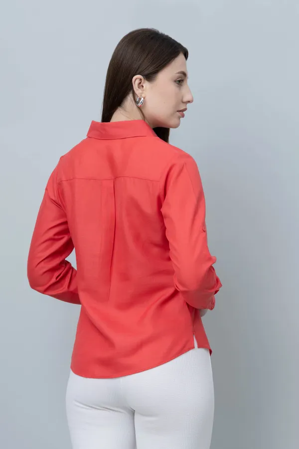 Red_Linen_Blend_Printed_Full_Sleeve_Hip_Length_Shirt_For_Women